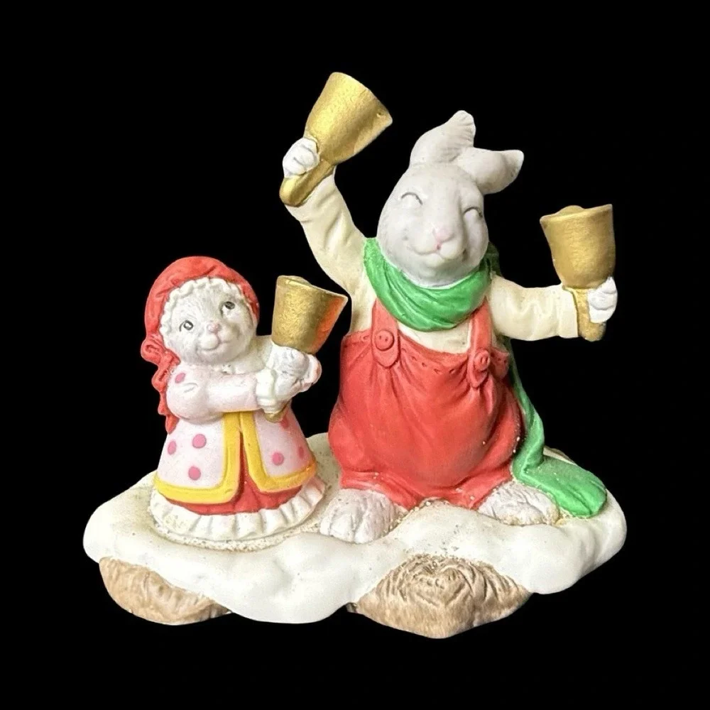 Fitz & Floyd Holiday Hamlet Enchanted Forest Bell Choir Bunny Figurine 1993